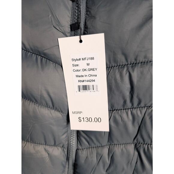 Leehanton Puffer Jacket Men M Dark Gray Fleece Lined Detachable Hooded Full Zip - Picture 4 of 4